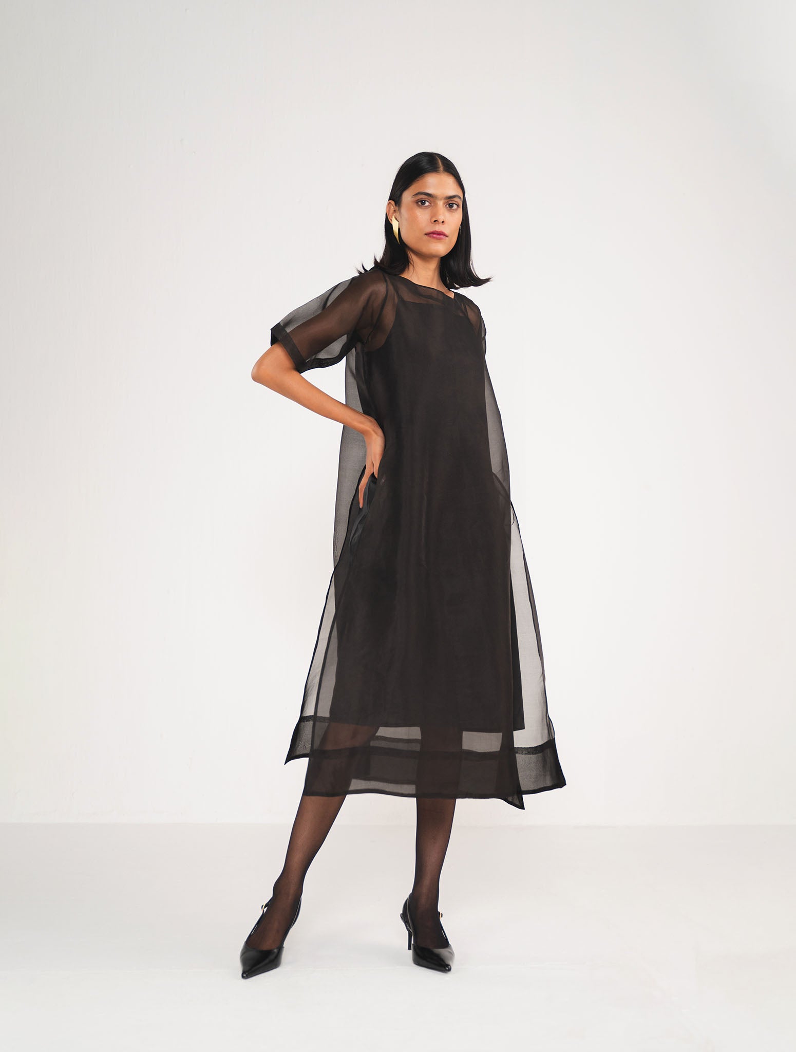 sheer organza dress LIQUID & METAL MESH SLIP S beach vacation Beaded Off Shoulder Organza Gown