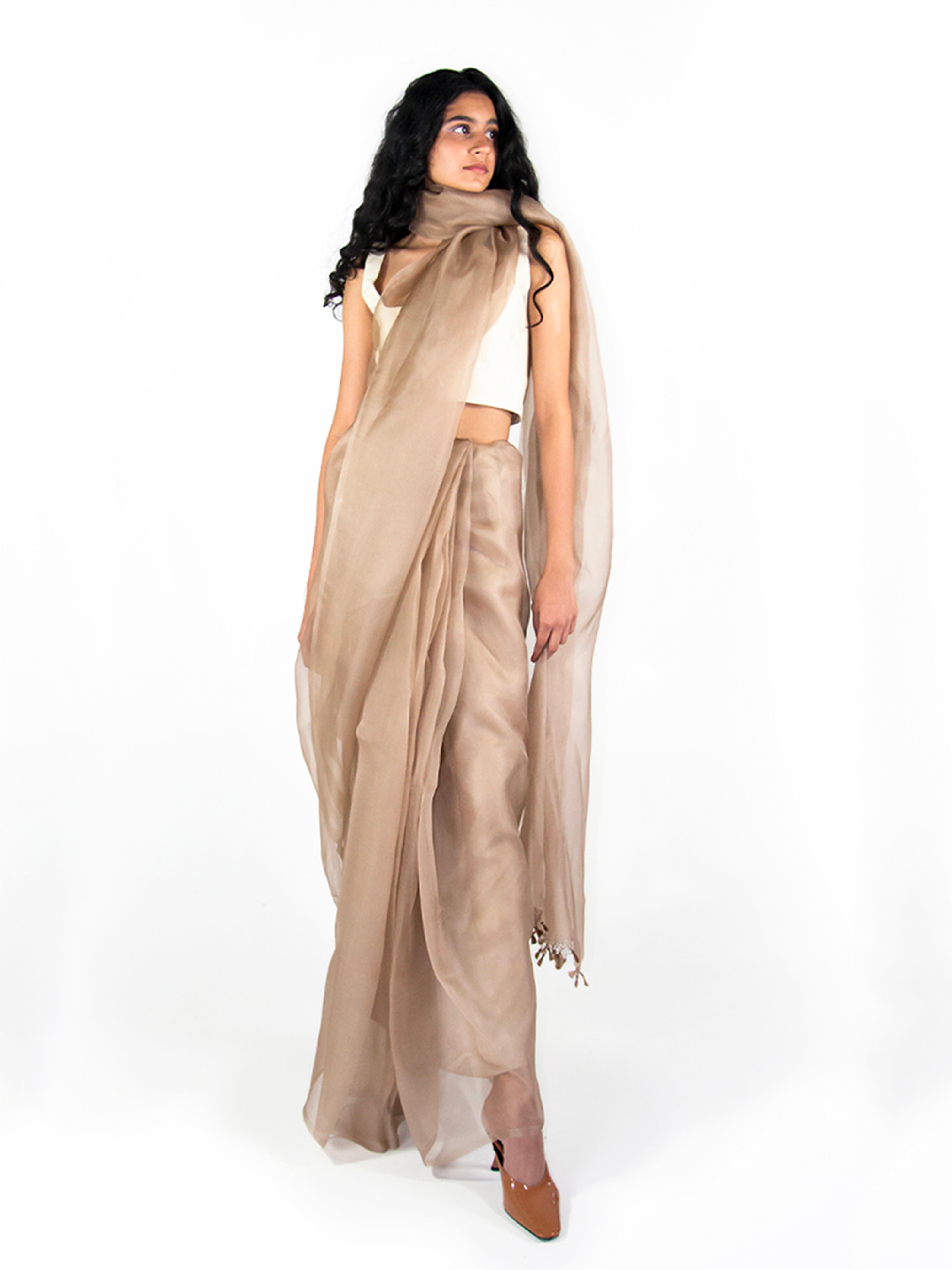 Cement Organza Saree